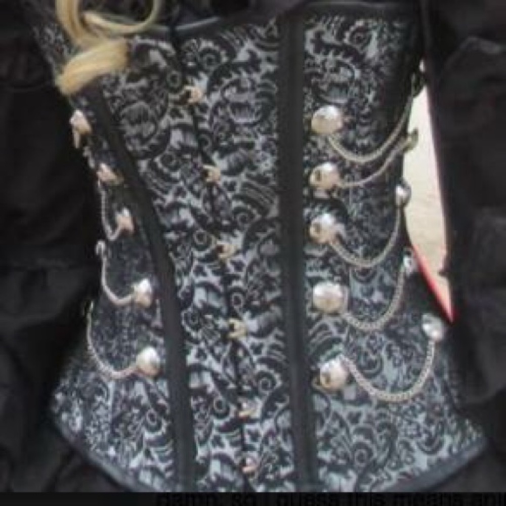 Black brocade hook eye corset